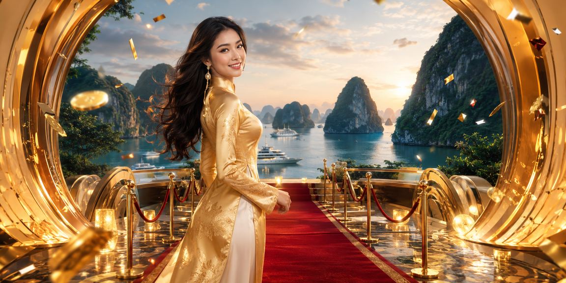 Người phụ nữ mặc áo dài tham gia trải nghiệm casino betting tại Vịnh Hạ Long